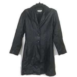 White House Black Market Long Black Leather Jacket